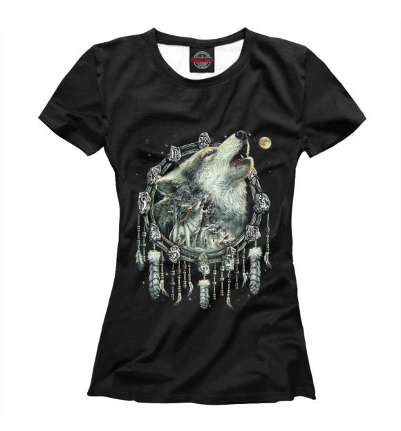 Женская футболка с изображением Воющий волк цвета Белый
