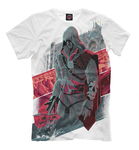 Мужская футболка с изображением Assassin's Creed — Эцио Аудиторе цвета Молочно-белый