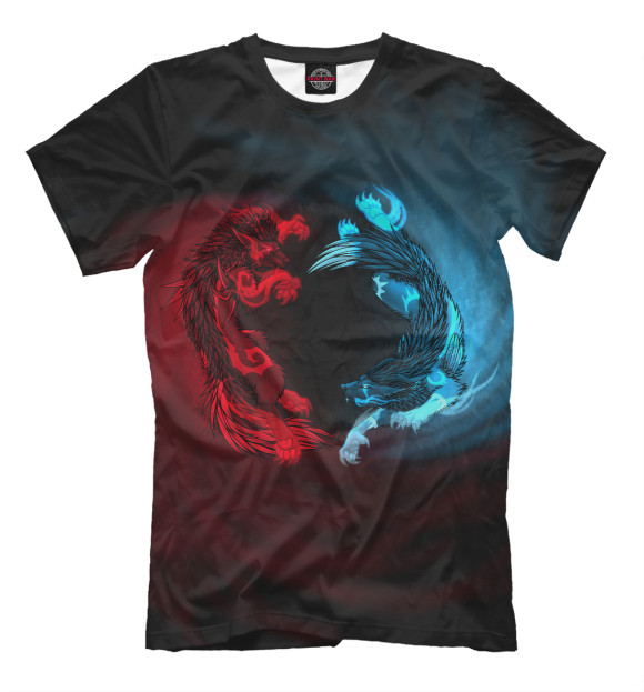 Мужская футболка с изображением Битва волков цвета Черный
