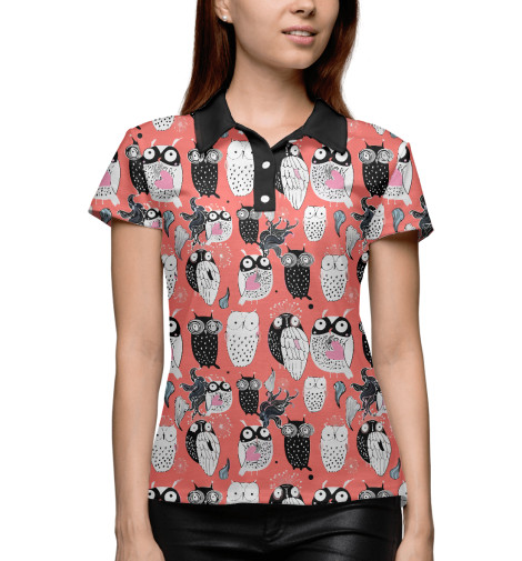 

Поло Print Bar, Белый, Совы