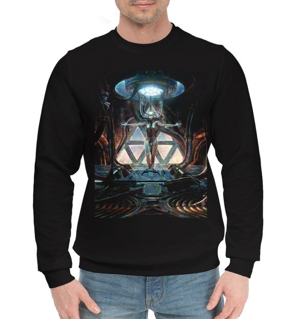 Мужской хлопковый свитшот с изображением Создание киборга цвета Черный