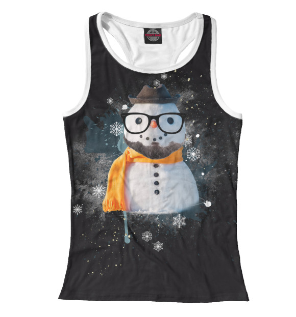 Женская майка-борцовка с изображением Снеговик хипстер цвета Белый