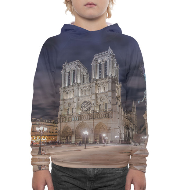 Худи для мальчика с изображением Собор Парижской Богоматери цвета Белый