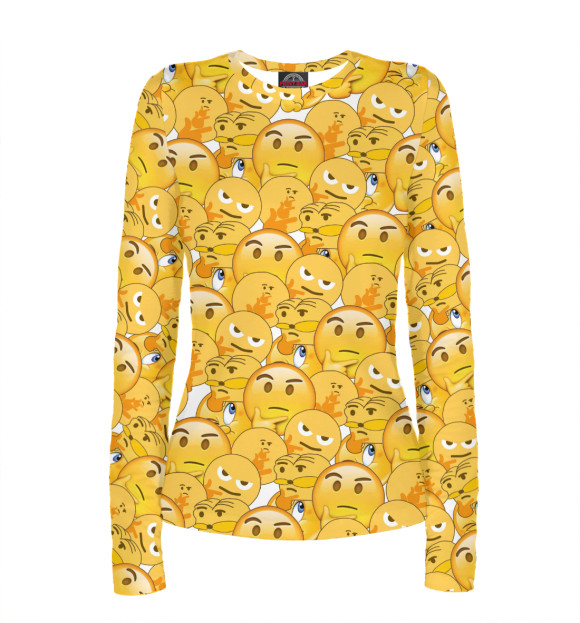 Женский лонгслив с притом Thinking Emoji Face цвета Белый Женский лонгслив с изображением Thinking Emoji Face цвета Белый