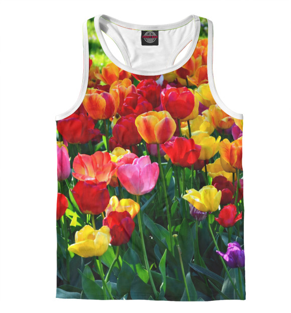 Мужская майка-борцовка с изображением Тюльпаны цвета Белый