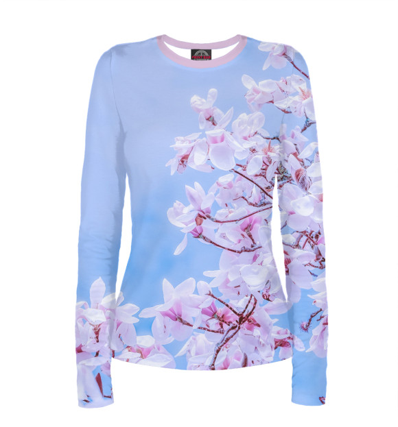 Женский лонгслив с изображением Цветущая магнолия цвета Белый