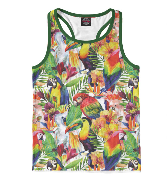 Мужская майка-борцовка с изображением Попугаи цвета Белый