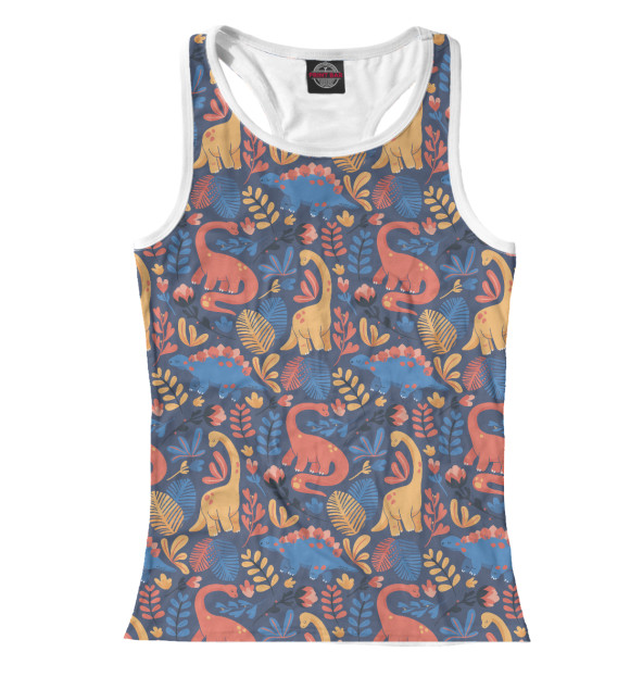 Женская майка-борцовка с изображением Динозаврики цвета Белый