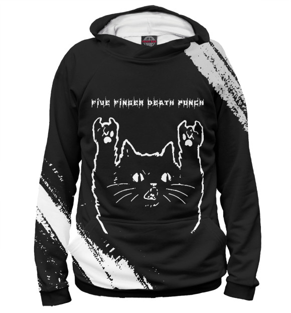 Мужское худи с изображением Five Finger Death Punch Cat цвета Белый