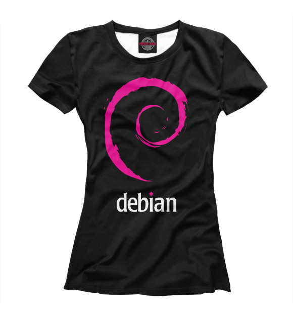 Женская футболка с изображением Debian Linux цвета Белый