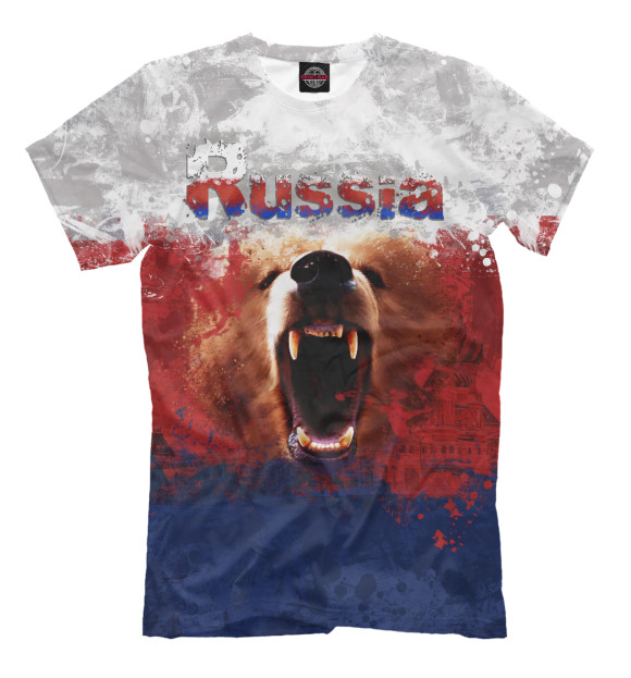 Мужская футболка с изображением Россия цвета Молочно-белый