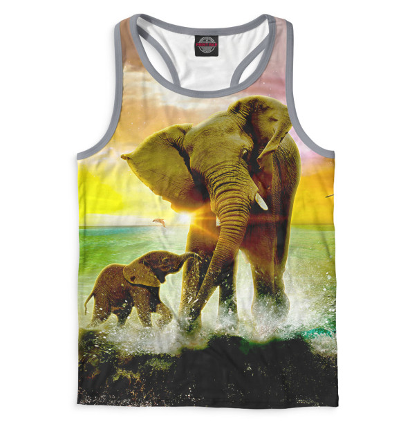 Мужская майка-борцовка с изображением Слоны цвета Белый