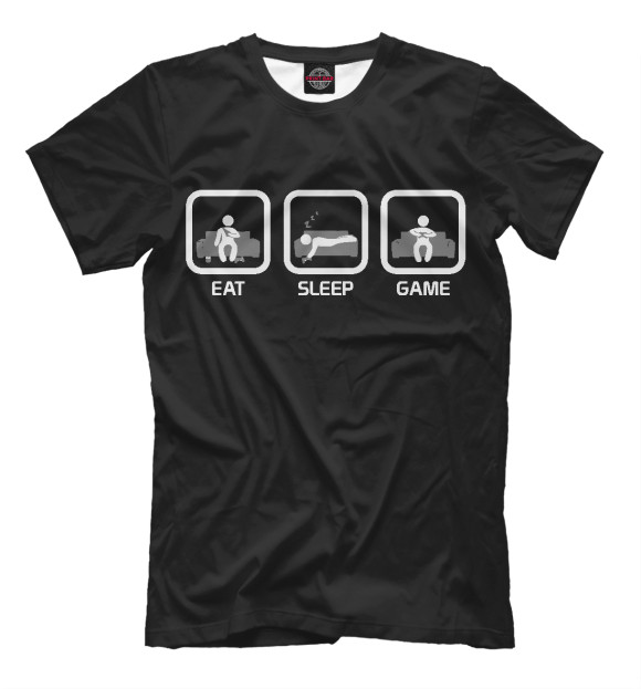 Мужская футболка с изображением Eat Sleep Game цвета Черный