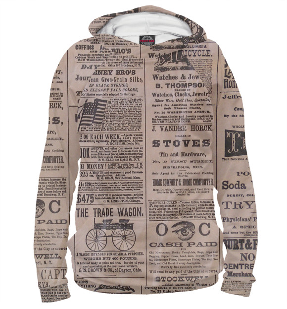 Мужское худи с изображением Vintage Newspaper цвета Белый