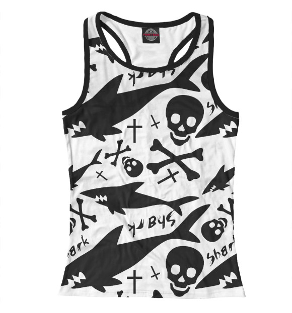 Женская майка-борцовка с изображением Акулы и черепа цвета Белый