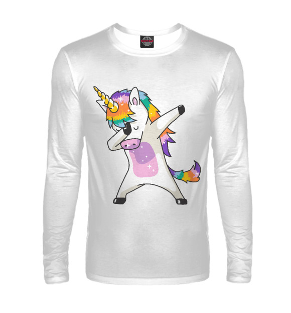 Мужской лонгслив с изображением Dabbing Unicorn цвета Белый