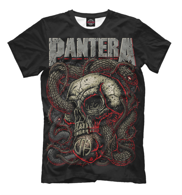 Мужская футболка с изображением Pantera Skull and Snake цвета Черный