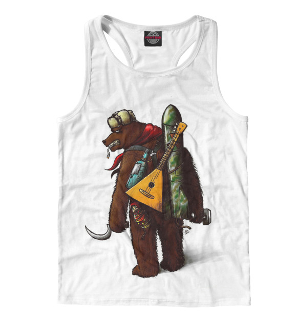 Мужская майка-борцовка с изображением Грозный медведь цвета Белый