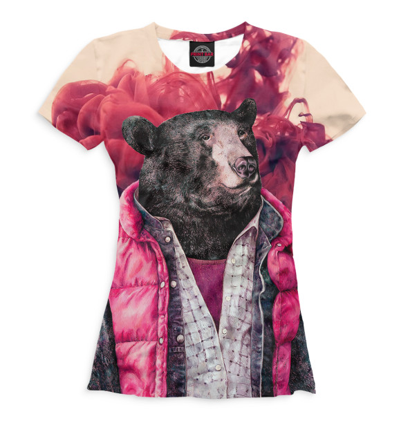 Женская футболка с изображением Медведь в жилетке цвета Белый