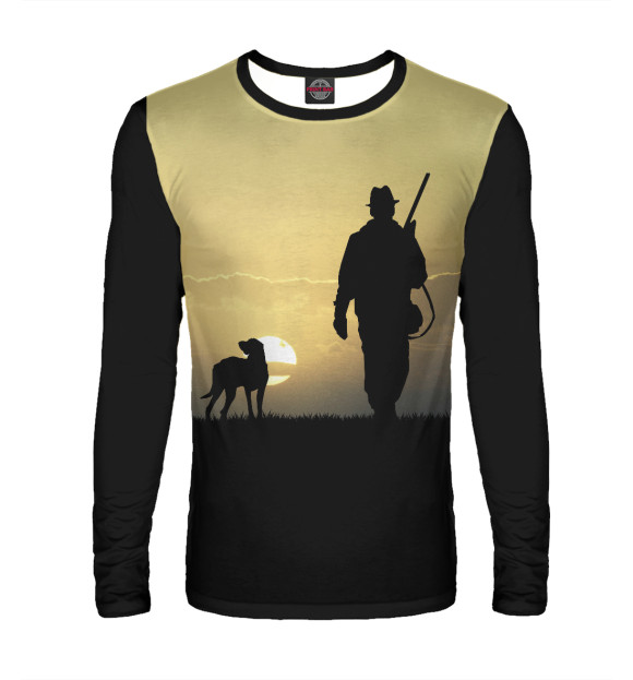 Мужской лонгслив с изображением охота цвета Белый