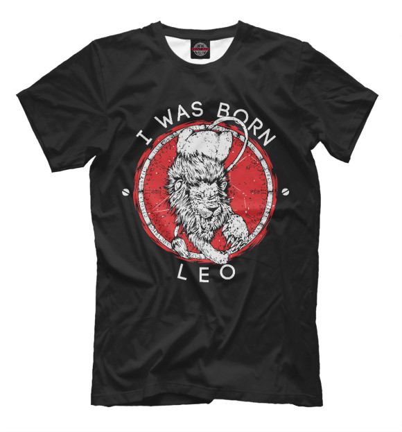 Мужская футболка с изображением Рождён Львом цвета Черный