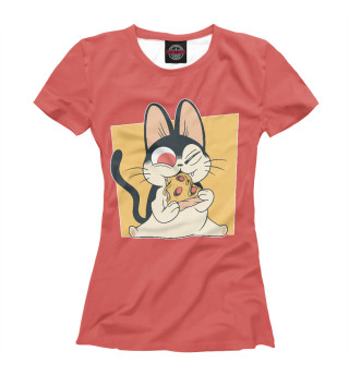 Женская футболка Пицца кот