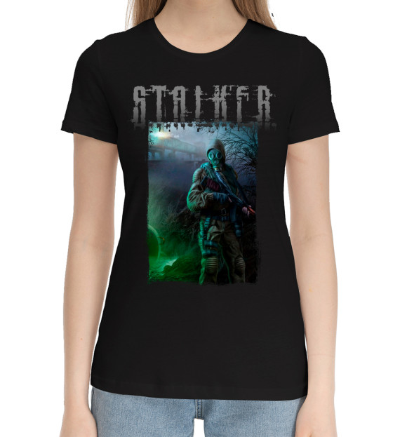 Женская хлопковая футболка с изображением S.T.A.L.K.E.R цвета Черный