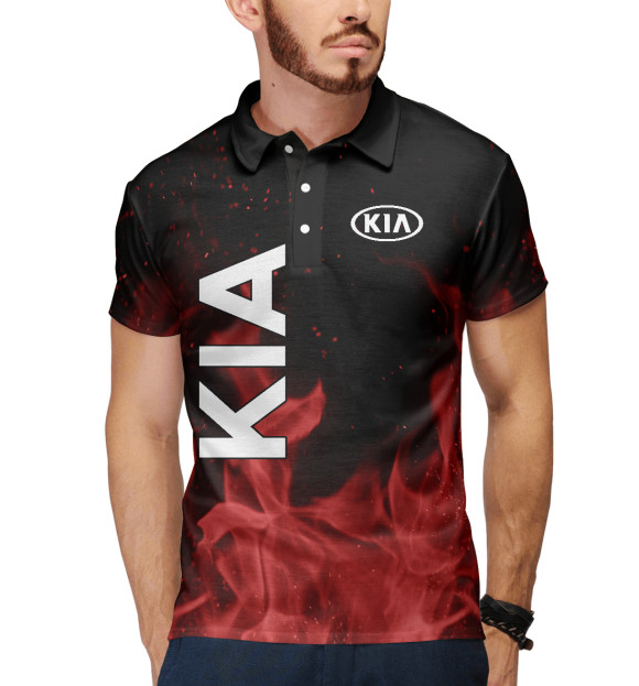 Мужское поло с изображением KIA red fire цвета Белый