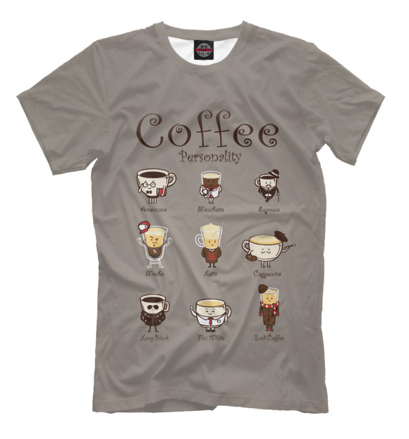 Мужская футболка с изображением Coffee Personality цвета Серый