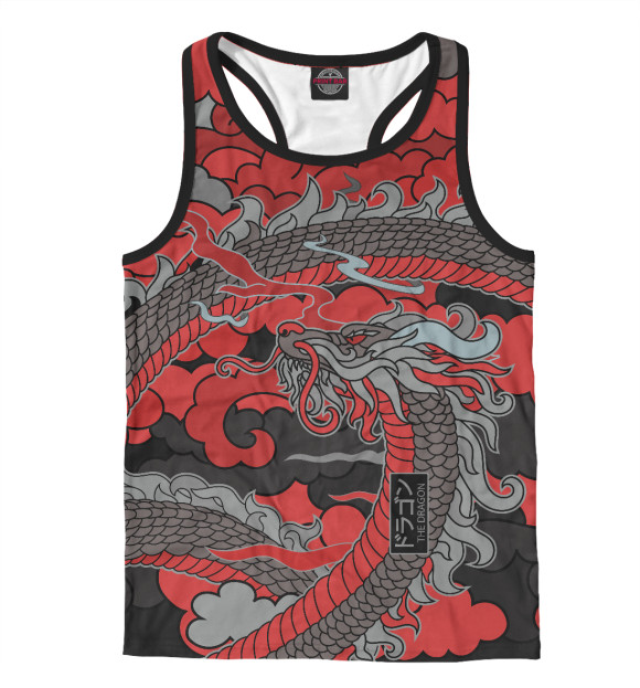 Мужская майка-борцовка с изображением Дракон (светлая) цвета Белый