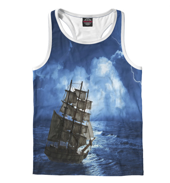 Мужская майка-борцовка с изображением Корабль цвета Белый