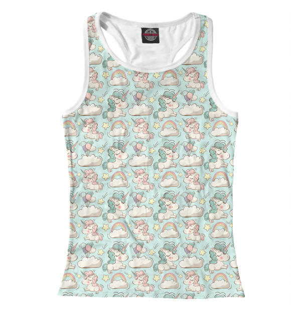 Женская майка-борцовка с изображением Flying Unihorns цвета Белый