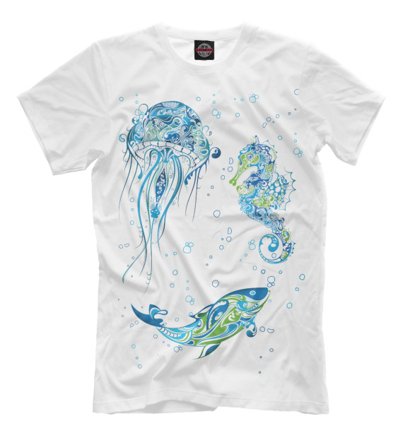 Мужская футболка с изображением Морские животные цвета Молочно-белый