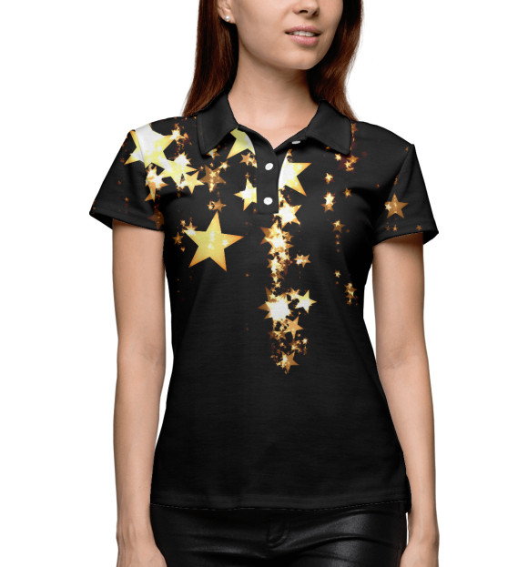 Женское поло с изображением Мерцание звёзд цвета Белый