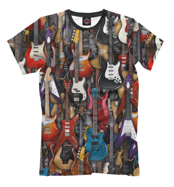 Мужская футболка с изображением Электро гитары цвета Молочно-белый