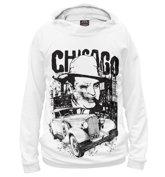 Мужское худи с изображением Чикаго цвета Белый
