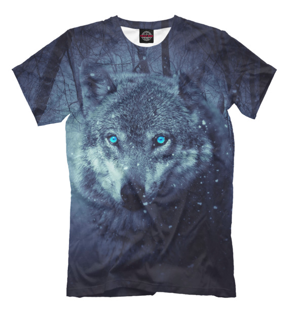 Мужская футболка с изображением Волк цвета Серый