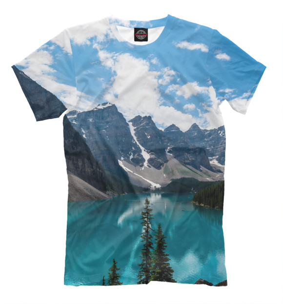 Мужская футболка с изображением Озеро цвета Молочно-белый