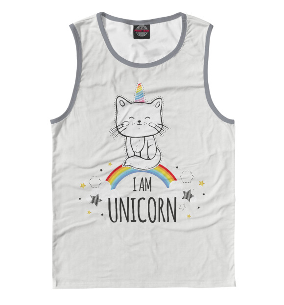 Мужская майка с изображением Unicorn Cat цвета Белый