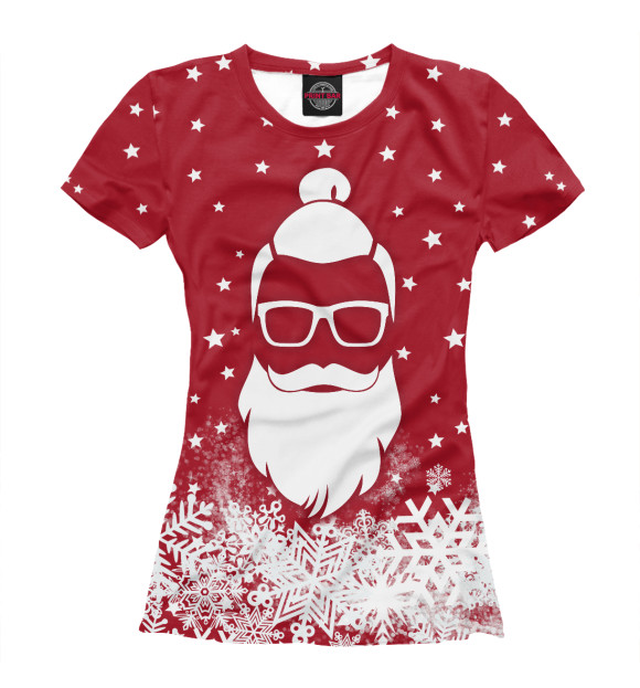Женская футболка с изображением Дед Мороз хипстер цвета Белый