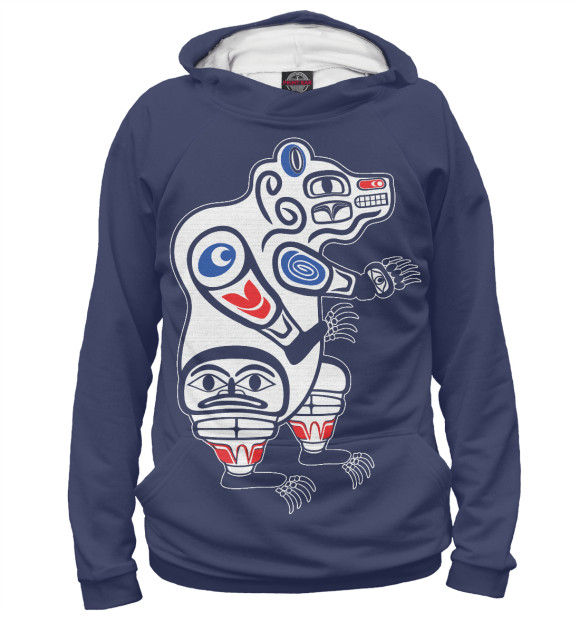 Мужское худи с изображением Тотем медведь цвета Белый