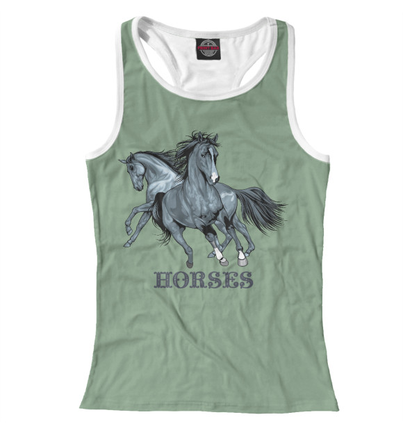 Женская майка-борцовка с изображением Horses цвета Белый