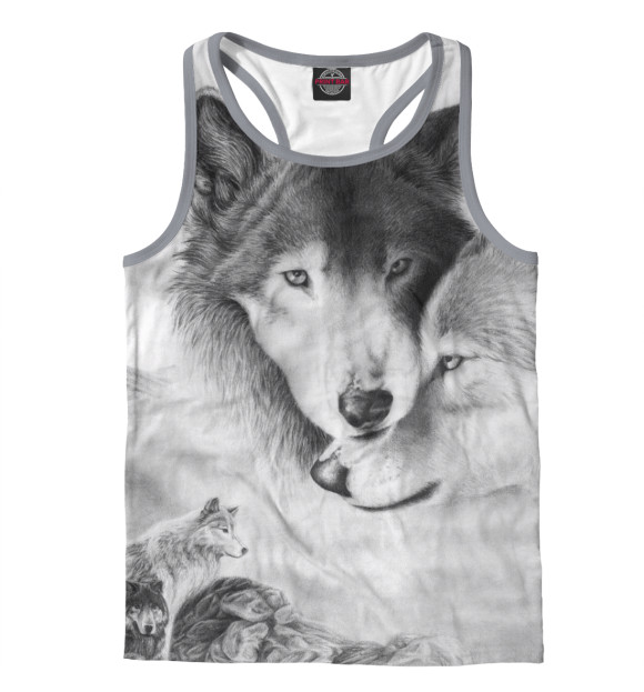 Мужская майка-борцовка с изображением Волки цвета Белый