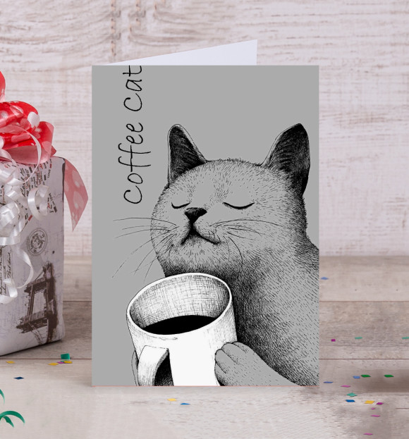 Открытка с изображением Morning Cat цвета Белый