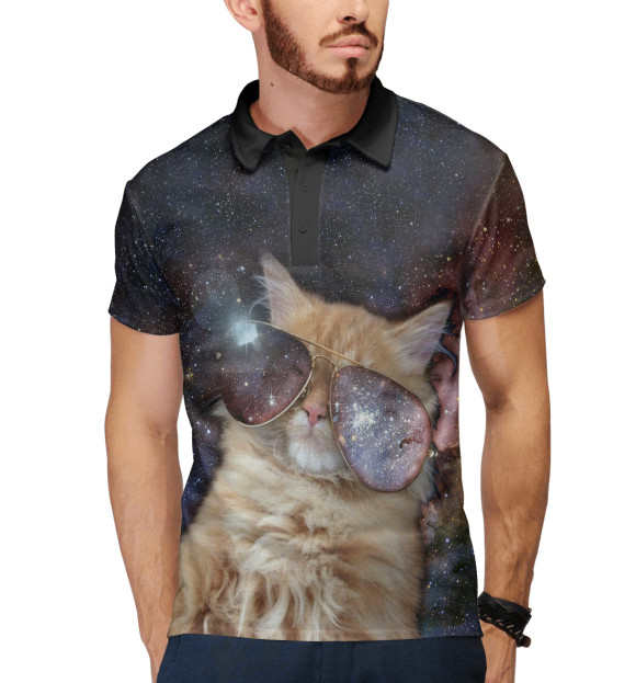 Мужское поло с изображением Космокот цвета Белый