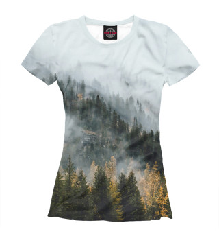 Женская футболка Туман в горах