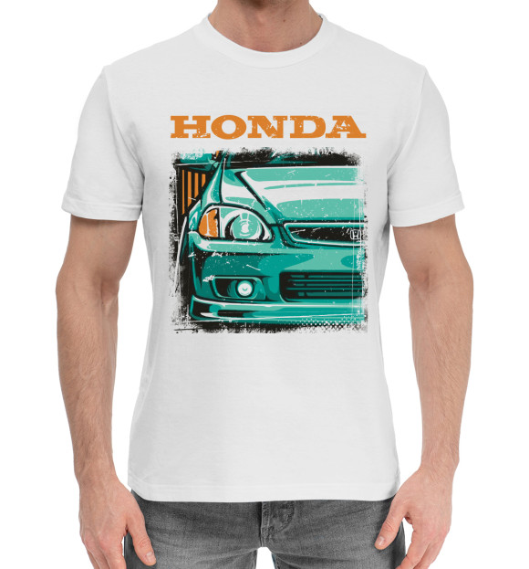 Мужская хлопковая футболка с изображением Honda цвета Белый