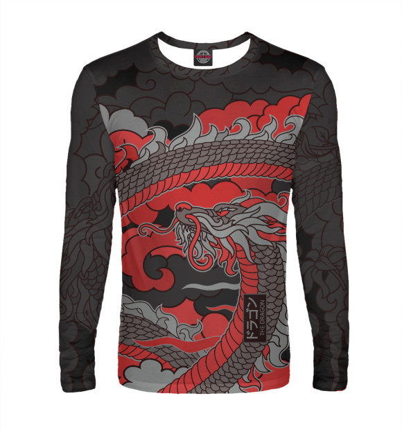 Мужской лонгслив с изображением Дракон цвета Белый