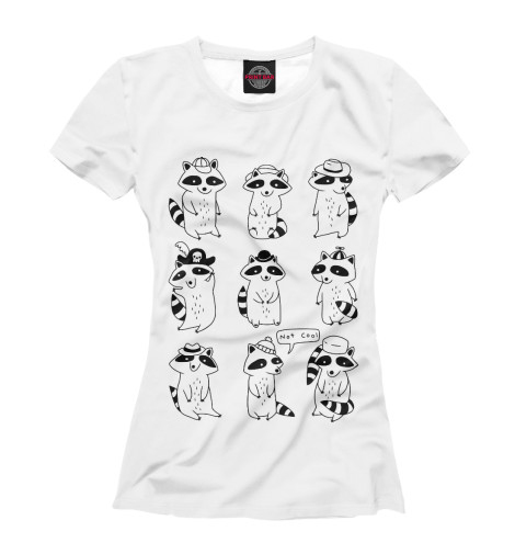 

Футболки Print Bar, Белый, Еноты в шапках