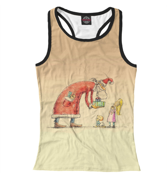 Женская майка-борцовка с изображением Санта цвета Белый